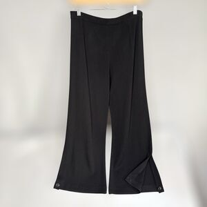 Exclusivley Misook Knit Ankle Pants PETITE M Pull-On Wide Leg Split Button Hem